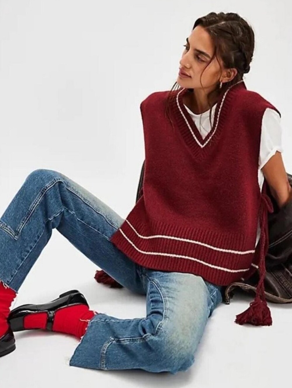 Free People Burgundy Poncho Vest